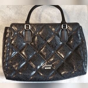 GUESS Black Quilted Satchel with Silver Hardware